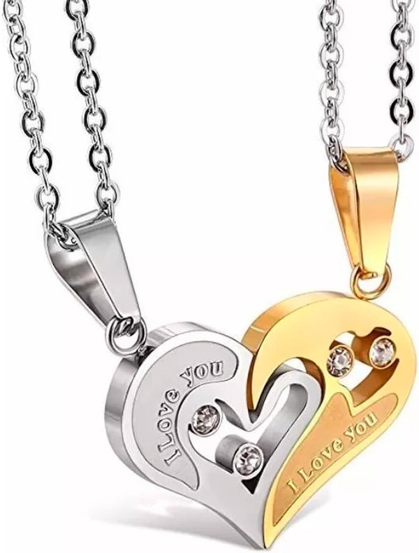 Colar Duplo Coração Casal Dia Namorados I Love You 2 Metades